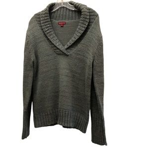Merona Knit Sweater with Shawl Lapels and Ribbed Edges Women's Size L Gray